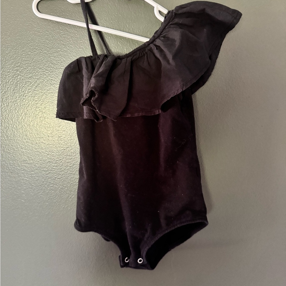 Zara Black One-Shoulder Ruffle Footie